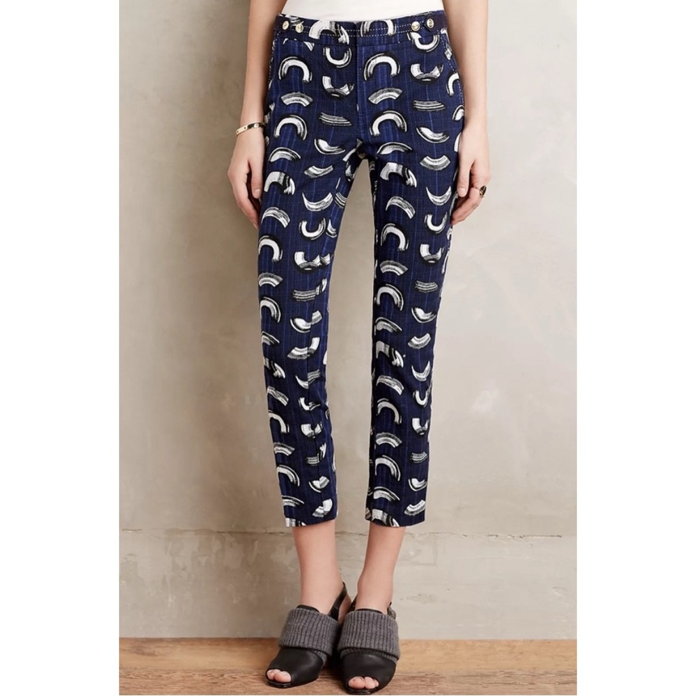 Anthropologie Cartonnier Blue Charlie Brushstroke Cropped Trousers